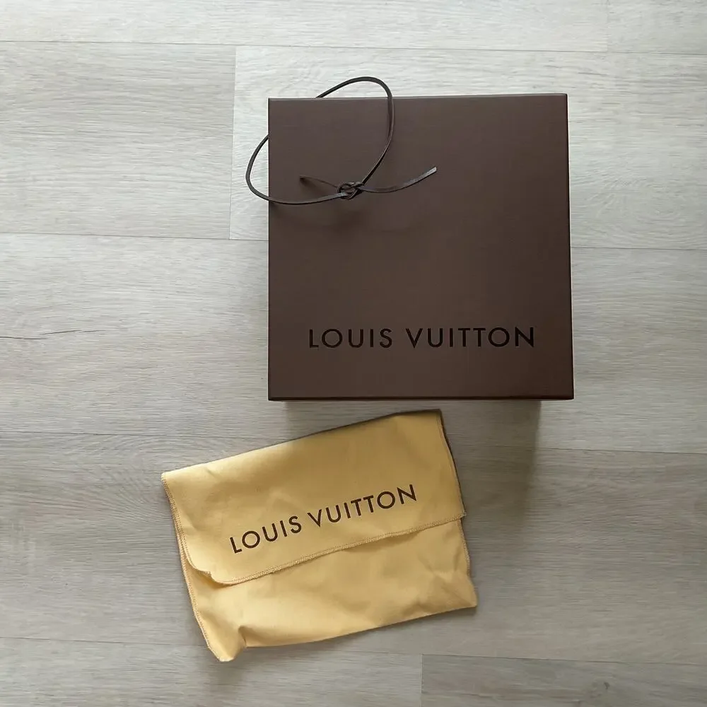 Authentic Louis Vuitton Brown Box with Dust Bag and Leather Bow